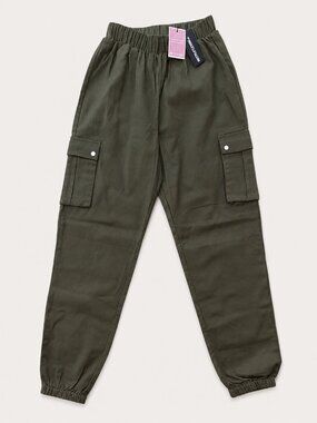 PrettyLittleThing Khaki Olive Green Cargo Joggers Petite 6 High Waist Utility